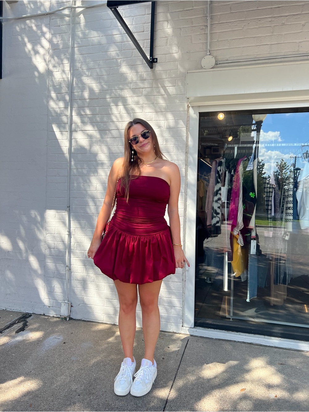 TCEC Burgundy Ruched strapless Mini Dress